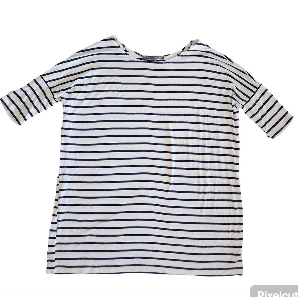 Navy Blue and Whote Striped Casual Slouchy Tunic Tee Emma's Closet Size Small